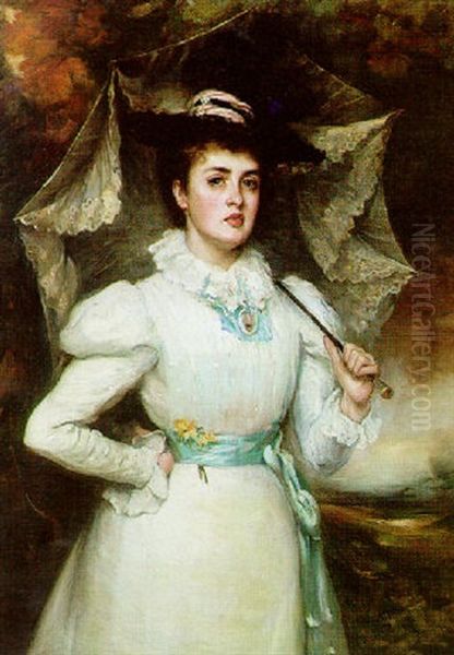 Portrait Of A Lady With A Parasol Oil Painting by Peter Alexander Hay