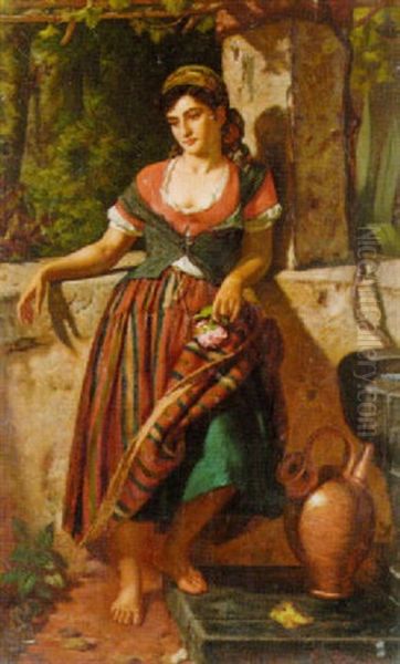 A Girl Of Madiera Oil Painting by William M. Hay