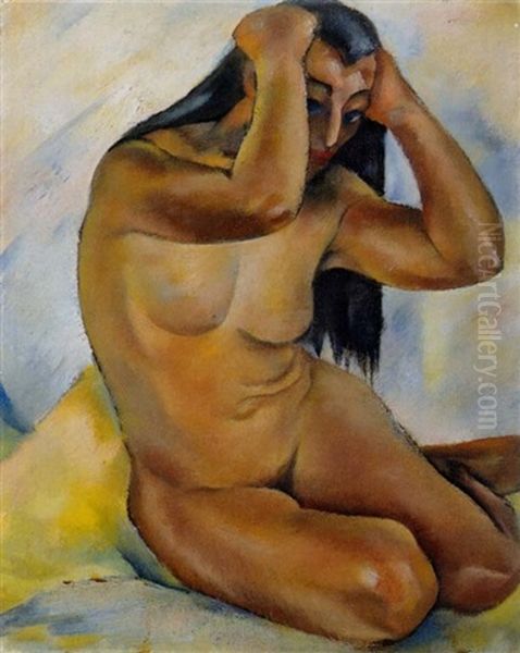 Untitled (seated Female Nude) Oil Painting by Miki McCrossen Hayakawa