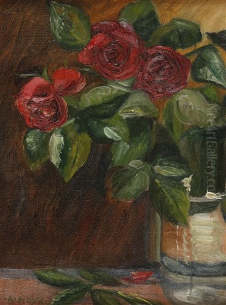 Rosenbluten In Vase Oil Painting by Karl Hayd