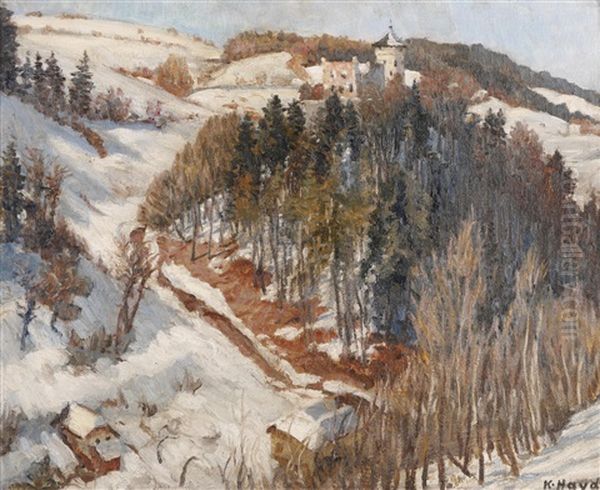 Winterlandschaft Mit Der Ruine Wildberg Rechts Unten Signiert K. Hayd Oil Painting by Karl Hayd