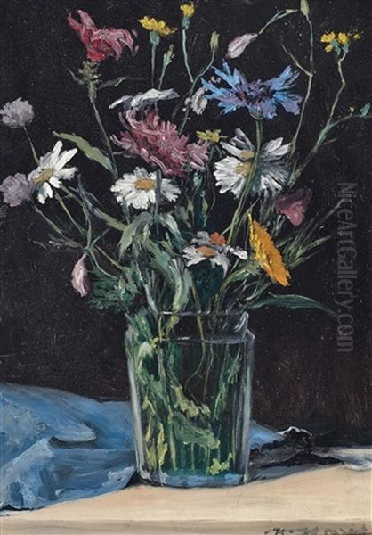 Feldblumen Auf Schwarzem Hintergrund Oil Painting by Karl Hayd