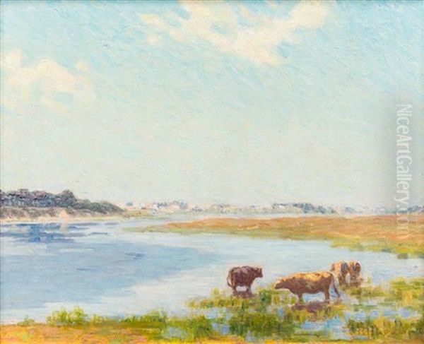 Cows By The River Oil Painting by Charles Henry Hayden