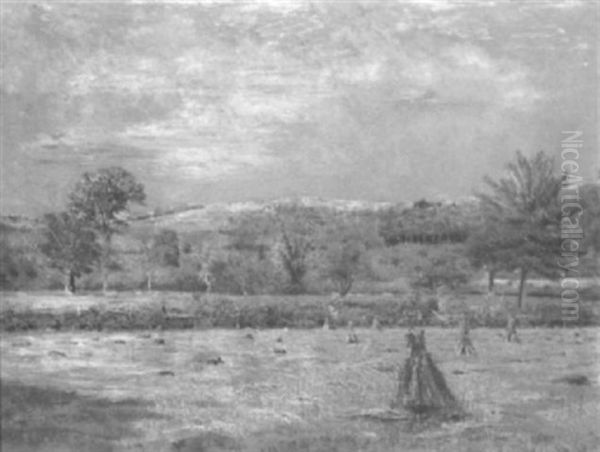 Field Of Haystacks Oil Painting by Edward Parker Hayden