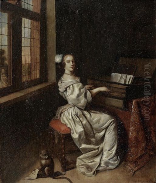 Portrait Of A Lady At A Spinet Oil Painting by Reinier De La Haye