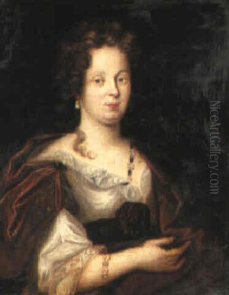 Portrait Of A Lady Holding A Spaniel Oil Painting by Reinier De La Haye