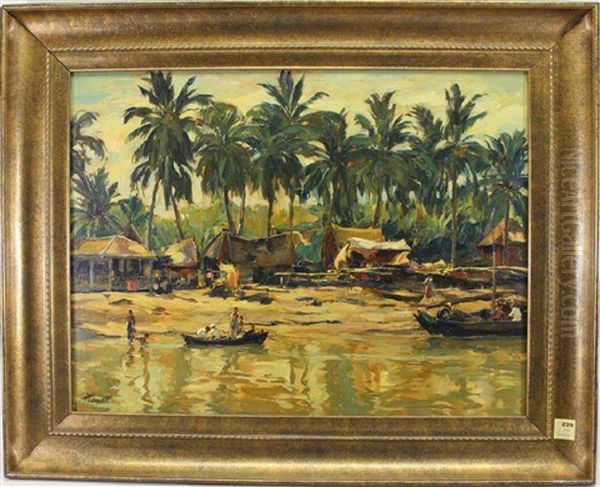 Indonesian River With Figures by Hans von Hayek