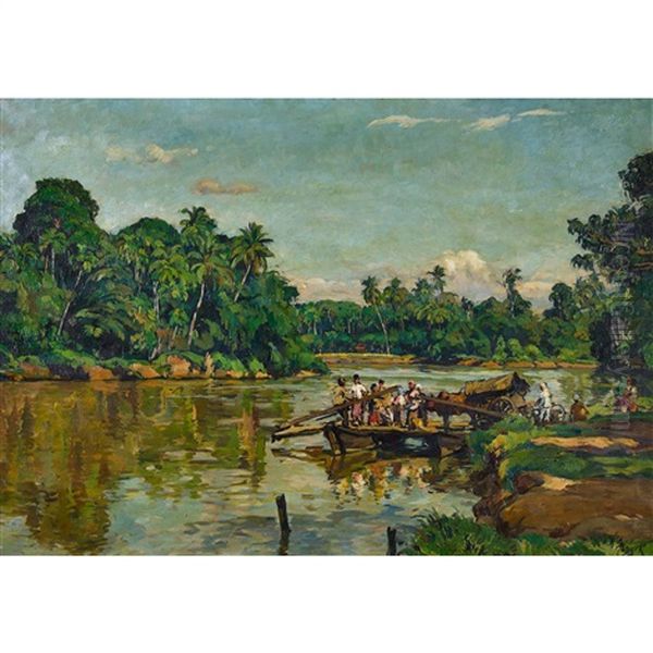 Palmengesaumter Fluss Mit Fahre Oil Painting by Hans von Hayek