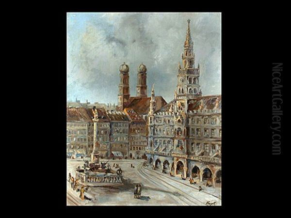 Der Munchner Marienplatz Mit Frauenkirche Oil Painting by Hans von Hayek