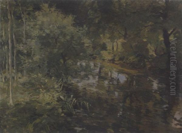 Stiller Waldbach Oil Painting by Hans von Hayek