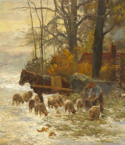 Winter Fodder Oil Painting by Claude Hayes