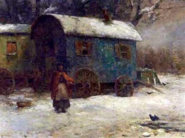 Gypsy Life, Winter Oil Painting by Claude Hayes