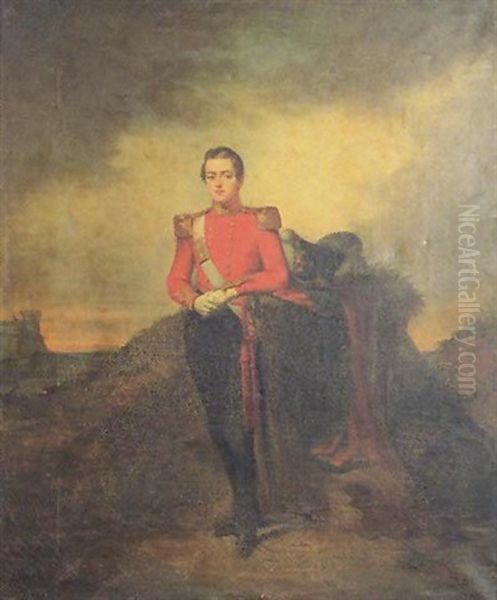 Portrait Of A Young Military Officer, Standing In A Landscape Oil Painting by Edward Hayes