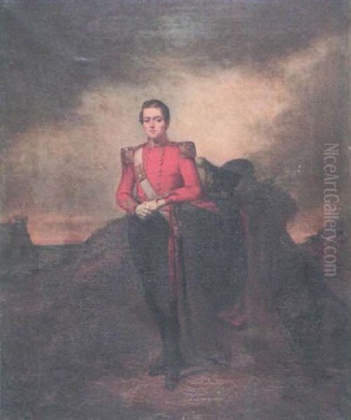 Portrait Of A Young Military Officer, Standing In A Landscape Oil Painting by Edward Hayes