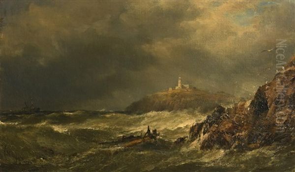 The Mumbles Lighthouse, Swansea Oil Painting by Edwin Hayes