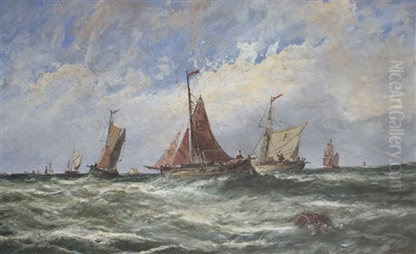 Fishing Boats In Rough Seas Oil Painting by Edwin Hayes