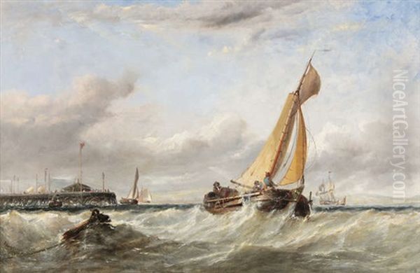 Dutch Vessels Off Ryde Pier, Isle Of Wight Oil Painting by Edwin Hayes