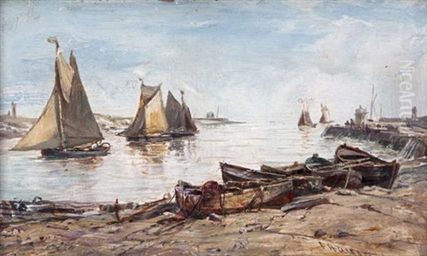 Shrimp Boats Entering Gorlston Harbour Oil Painting by Edwin Hayes