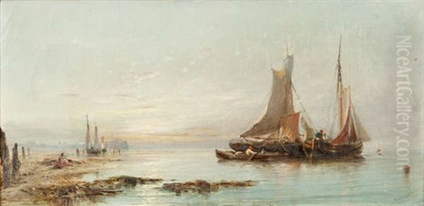 Morning, Fishing Boats Becalmed Oil Painting by Edwin Hayes