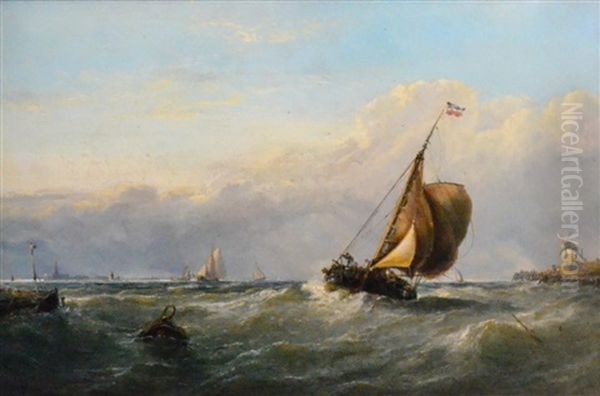 A Dutch Sailing Barge Entering Harbour Oil Painting by Edwin Hayes