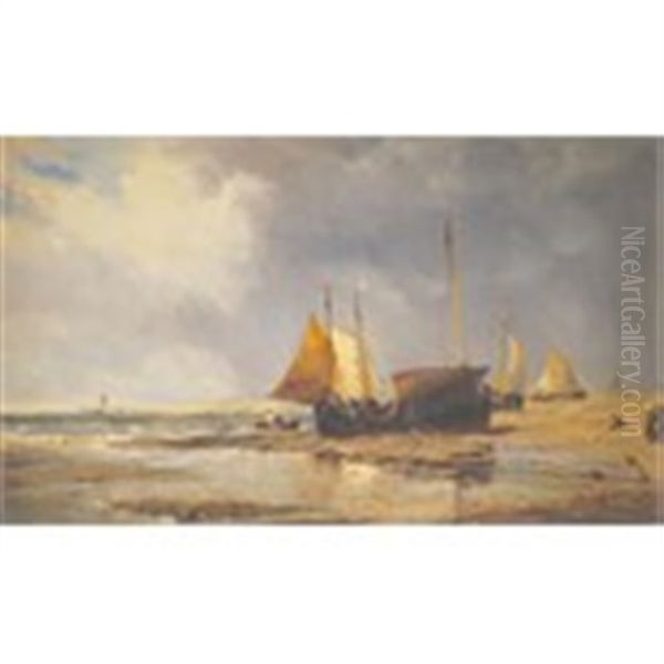 Moored Sailing Boats Oil Painting by Edwin Hayes