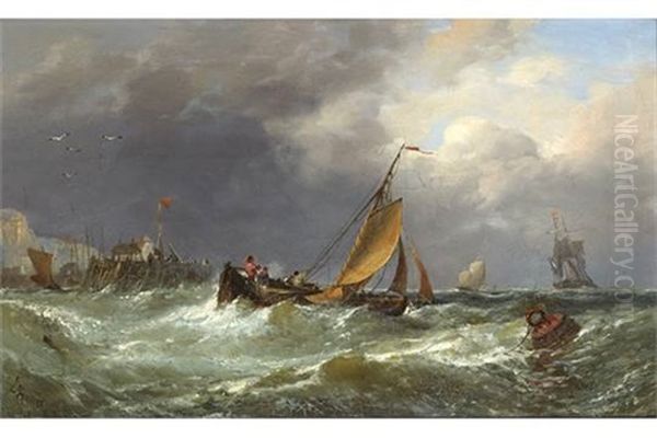 Dutch Boat Off Broadstairs, Kent Oil Painting by Edwin Hayes