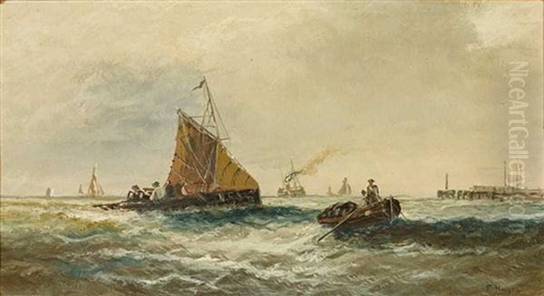 Marine Mit Booten Vor Hafenhintergrund Oil Painting by Edwin Hayes