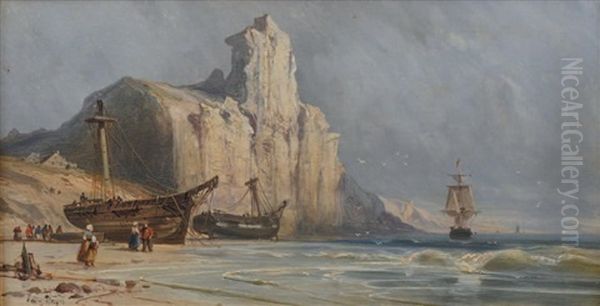 Bateaux Devant Une Falaise Oil Painting by Edwin Hayes