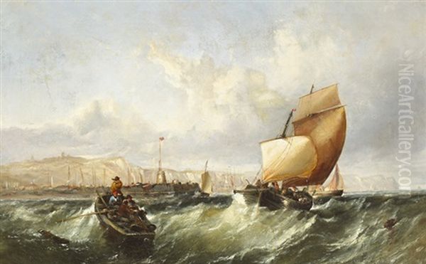 Shipping In Squall Off Dover Oil Painting by Edwin Hayes