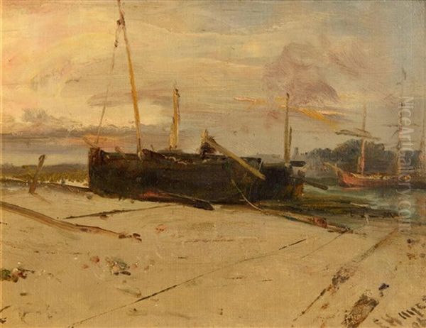 Harbour Scene Oil Painting by Edwin Hayes