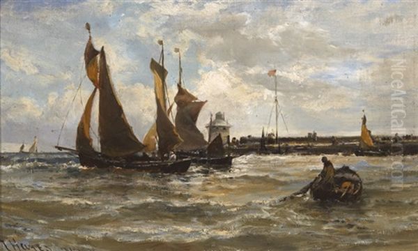 Yarmouth North With Trawlers Leaving Harbour Oil Painting by Edwin Hayes