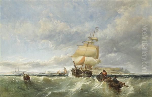 Sailing Ship Approaching Howth Harbour With Ireland's Eye In The Background Oil Painting by Edwin Hayes