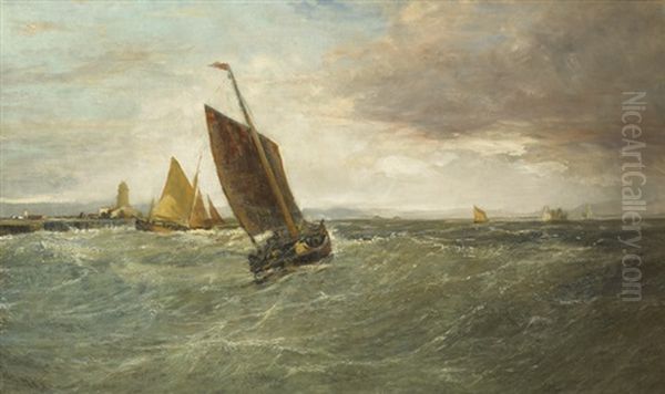 Fishing Boats Off A Harbour Oil Painting by Edwin Hayes