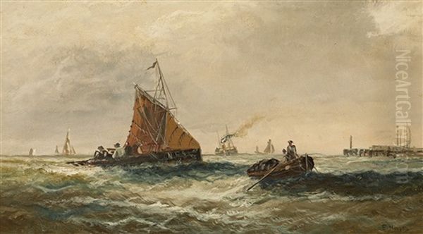 Sea Landscape With Sailing-ships And A Steamer Oil Painting by Edwin Hayes