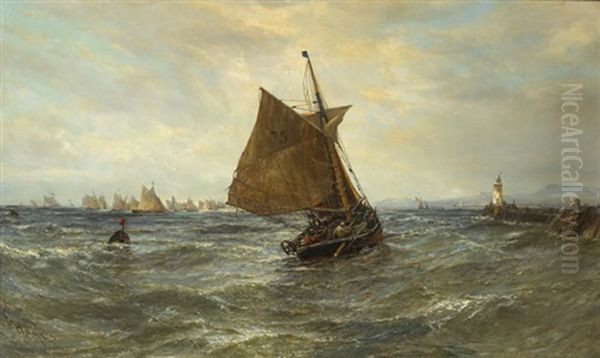 Irish Trawlers In Dublin Bay Oil Painting by Edwin Hayes