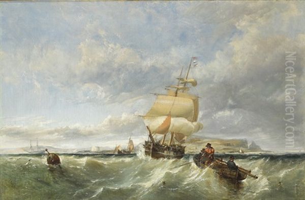 Sailing Ship In Dublin Bay With Howth Head In The Background Oil Painting by Edwin Hayes