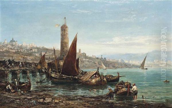 The Harbour Of Genoa, Italy Oil Painting by Edwin Hayes