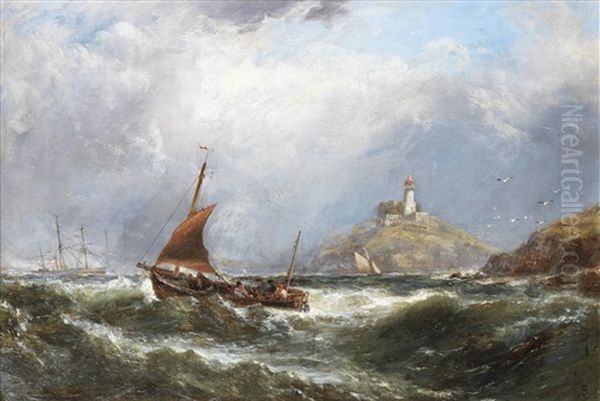 Oyster Boats Off Mumbles Light House Oil Painting by Edwin Hayes