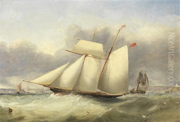 A Topsail Racing Schooner Of The Royal St. George Yacht Club Tacking Across The Bay Oil Painting by Edwin Hayes