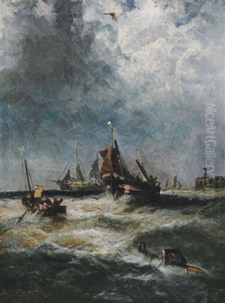 Sailing Boats On A Choppy Sea Oil Painting by Edwin Hayes