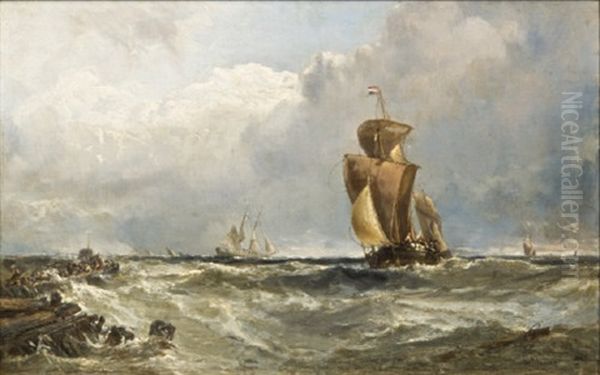 Lugger Entering Calais Harbour Oil Painting by Edwin Hayes