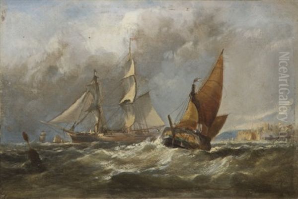 Hayes Ro Shipping Offshore Oil Painting by Edwin Hayes