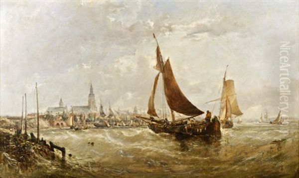 Entrance To Antwerp Harbor Oil Painting by Edwin Hayes