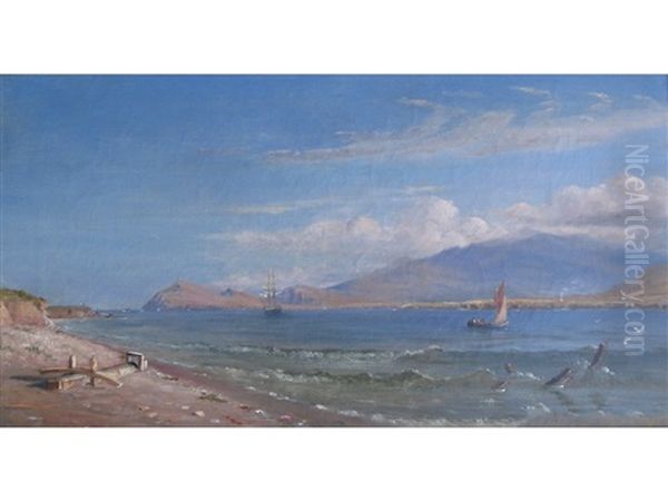 A View Across An Irish Estuary On A Sunny Day With A Hilly Landscape On The Horizon Oil Painting by Edwin Hayes