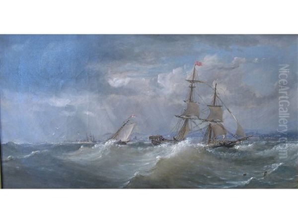 A View Of Dublin Bay With Boats On A Rough Sea Oil Painting by Edwin Hayes