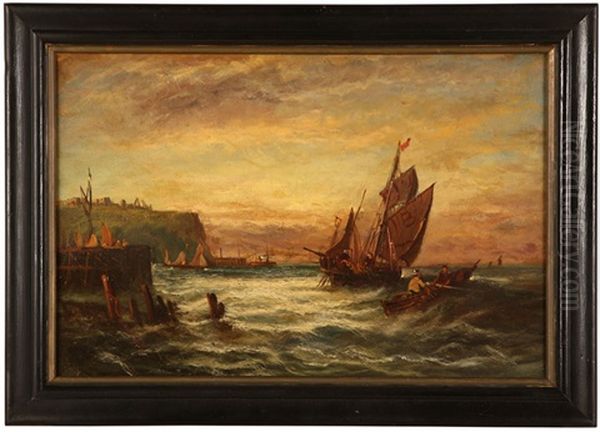 Boats On The Irish Coast Oil Painting by Edwin Hayes