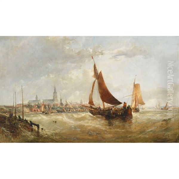 Entrance To Antwerp Harbor Oil Painting by Edwin Hayes