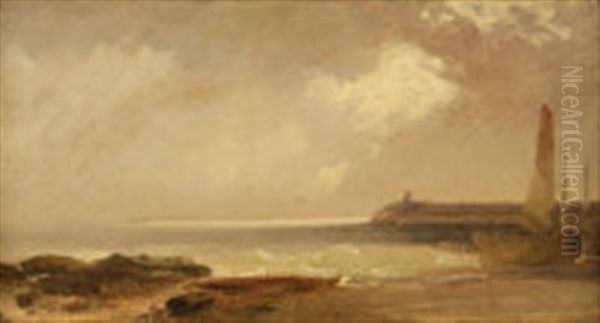 Coast With Sailboat In The Foreground (study) Oil Painting by Edwin Hayes