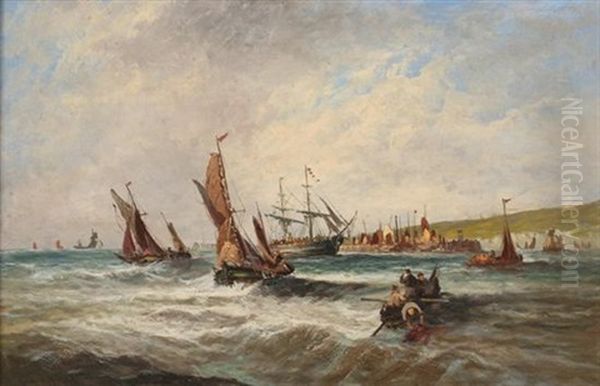 Coastal Scene With Sailing Vessels Oil Painting by Edwin Hayes