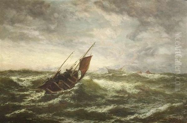 Segelboote Unter Bewolktem Himmel In Sturmischer See Oil Painting by Edwin Hayes